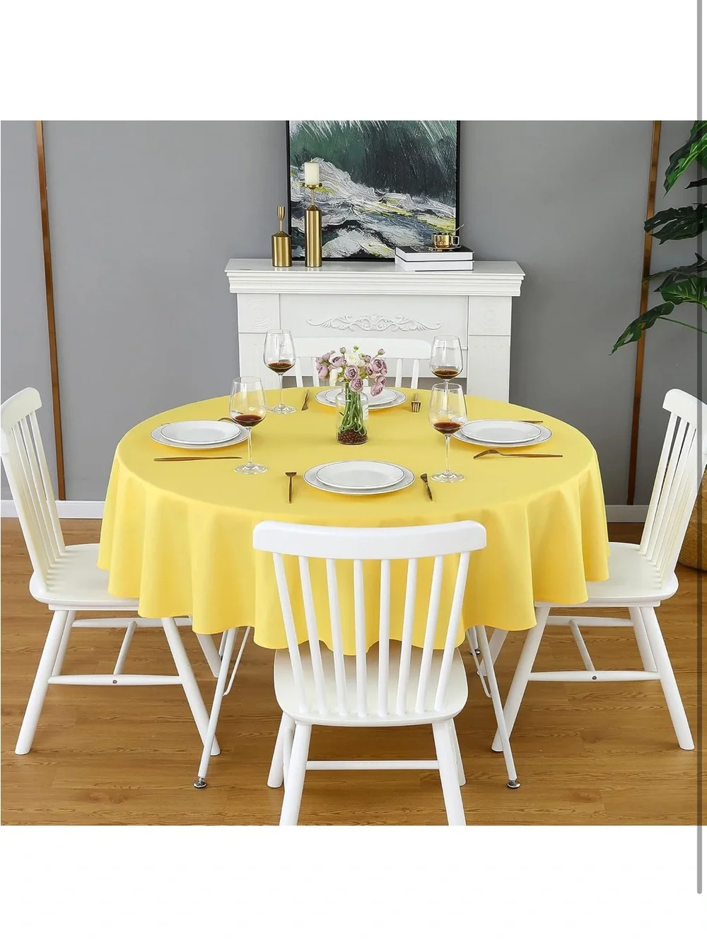 NEW FOLINS&HOME Yellow 70” Round Tablecloth. Waterproof Heavy Duty Wrinkle Free